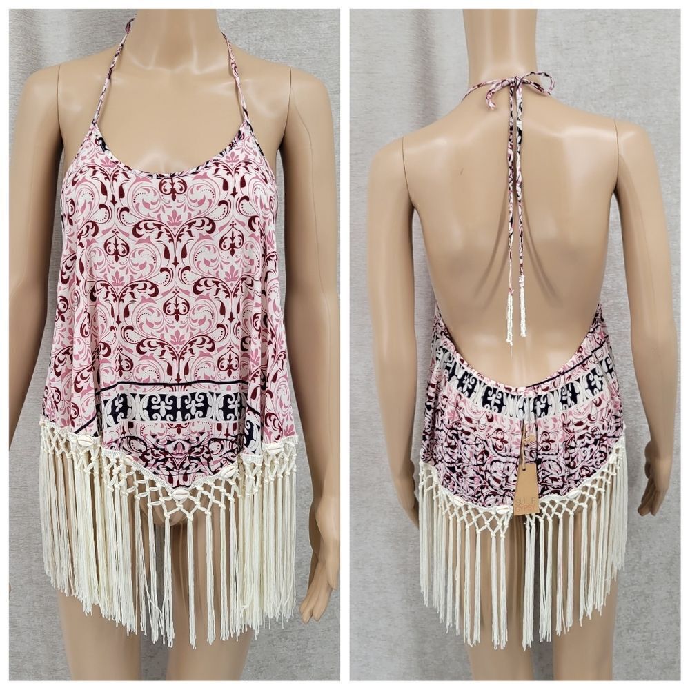 Surf Gypsy Bohemian Fringe Halter Top NEW Women's Size Large